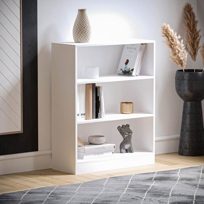 Bibliothèque - TWINS DECOR - Basse 3 étagères - Bois MDF - Blanc - Élégance Chic