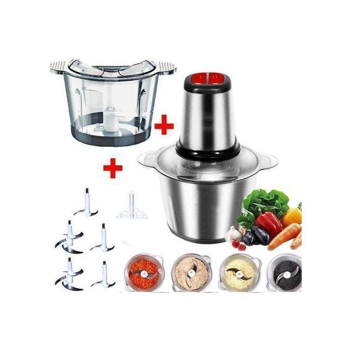 Cooking Hachoir Eminceur 2 Bols INOX Et VERRE Electrique Hachoir Avec Lames Et Batteur