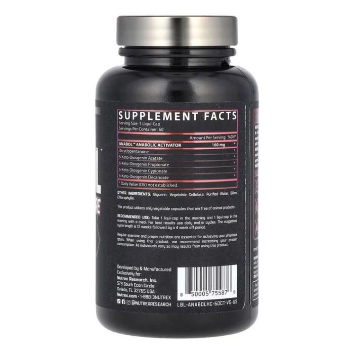 Anabol Hardcore 60 Caps - Stimulation Puissante De La Croissance Musculaire