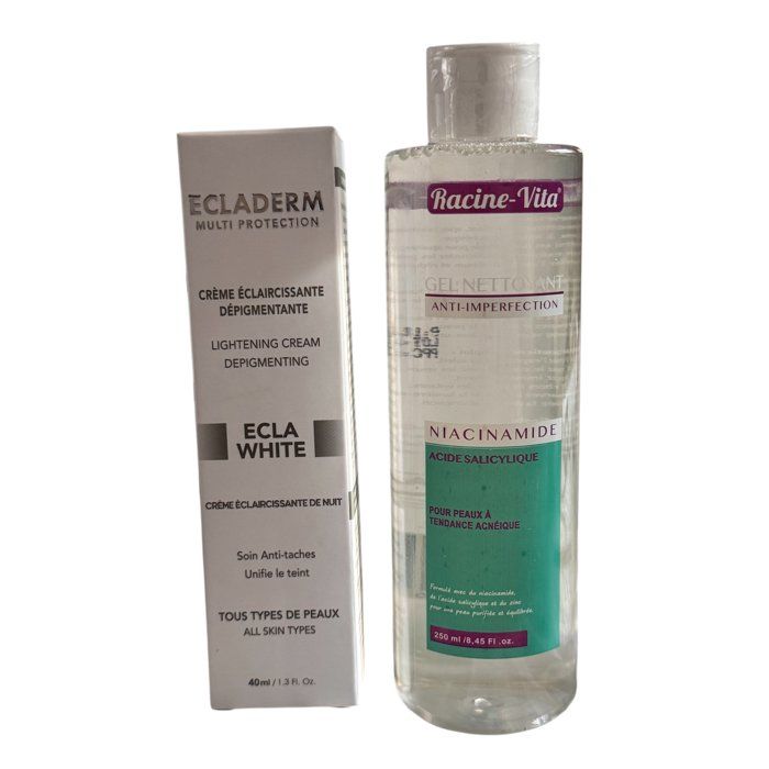 Crème Éclaircissante Dépigmentante Multi-Protection Ecladerm ECLA WHITE + Gel Nettoyant Anti-Imperfections Duo Soin Éclat & Pureté
