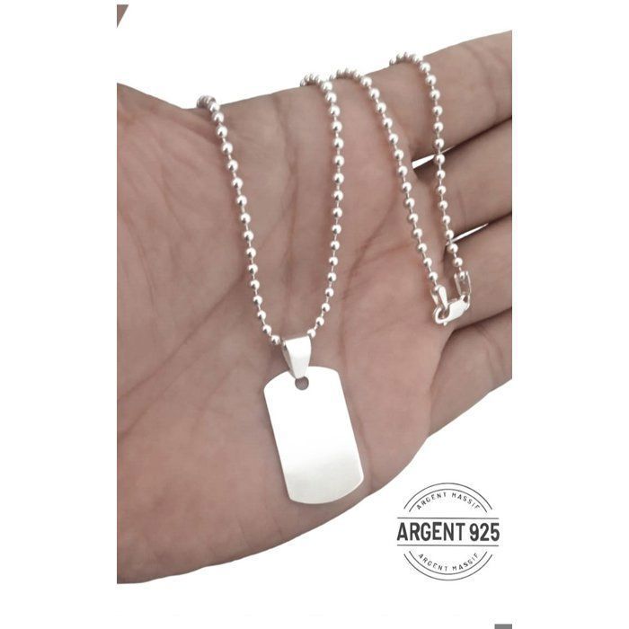 Collier en Argent - Haute Qualité - 925 Italie - Pendentif Plaque - 56cm - Argenté