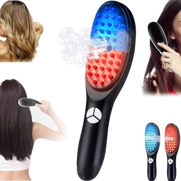 Brosse de massage électrique vibration et vapeur pour la croissance des cheveux avec lumière LED rouge et bleue
