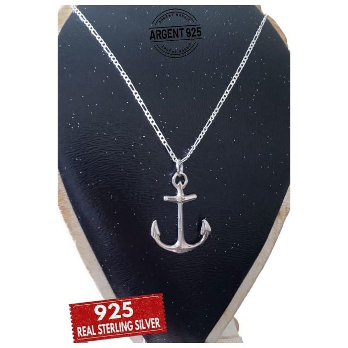 Collier - Élégance Nautique - Argent Massif 925 - Ancre Marine - 56cm - Mixte