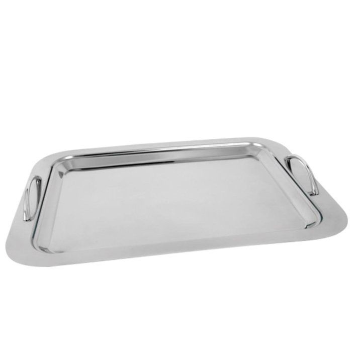 Plateau à servir - INOX - 52x37 cm - Acier inoxydable - Résistant à la corrosion - 2 anses