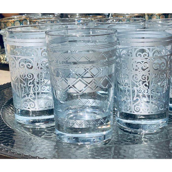 Verres à thé - Premium - Lot de 6 - Détail argenté - Lavables au lave-vaisselle
