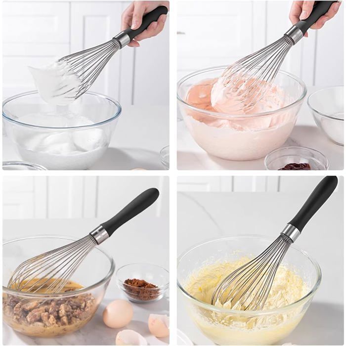 Fouet - Inox - Manuel - Manche noir - Pâtisserie - Accessoires de cuisine