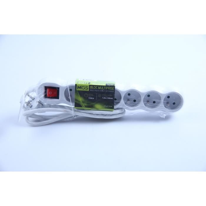 Bloc multiprise - MGS - Rond - 6 postes - Interrupteur central - Robuste