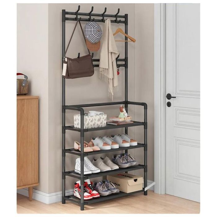 Porte-Manteau - Non spécifié - Modèle Non spécifié - 4 Rangement pour Chaussures - 8 Crochets - Noir