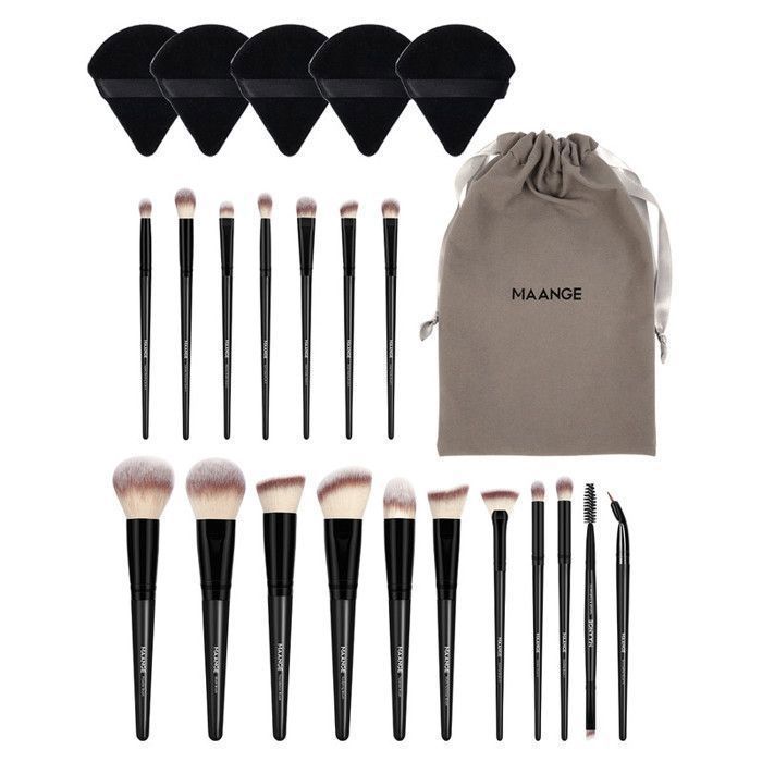 Kit 18 Pinceaux de Makeup - Avec 5pcs houppette et sac-noir