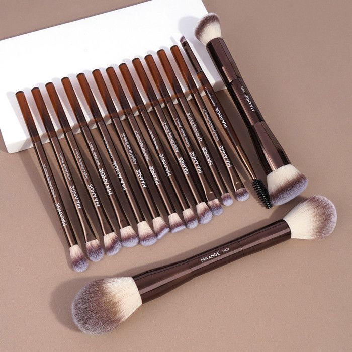 Set de pinceaux de maquillage - MAANGE - 15pcs - Double face - Poignée en aluminium - Doux et souple