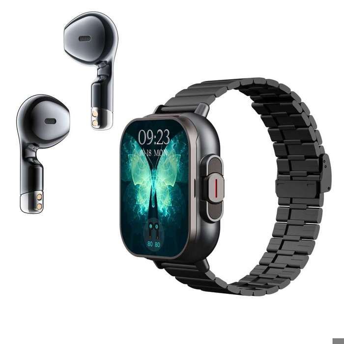 Montre D8 + écouteur Bracelet metal - Noir