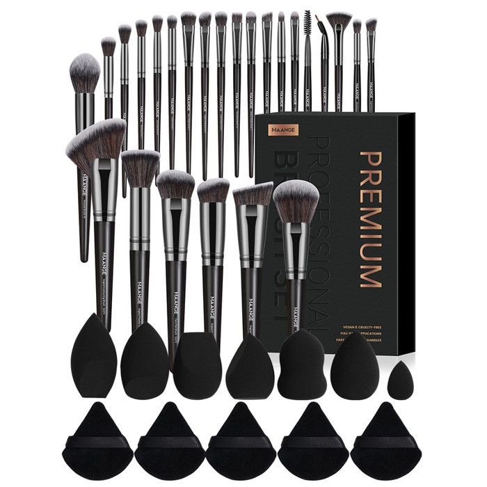 Kit de pinceaux de maquillage - 25pcs - Vegan - Doux - Design classique - Noir