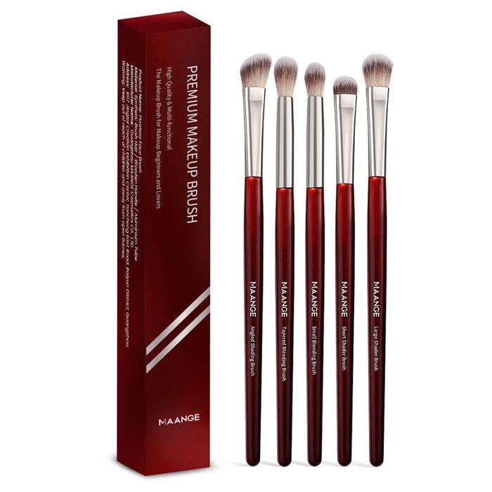 Pinceaux de maquillage pour les yeux - MAANGE - Set de 5 - Nylon - Rouge - Doux et portable