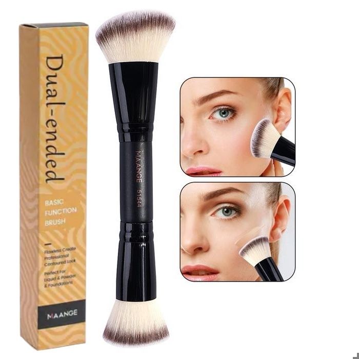 MAANGE-Pinceaux de maquillage à double tête 2en1 fond de teint plat/angulaire correcteur, contour mélange, adt poudre  crème liquide