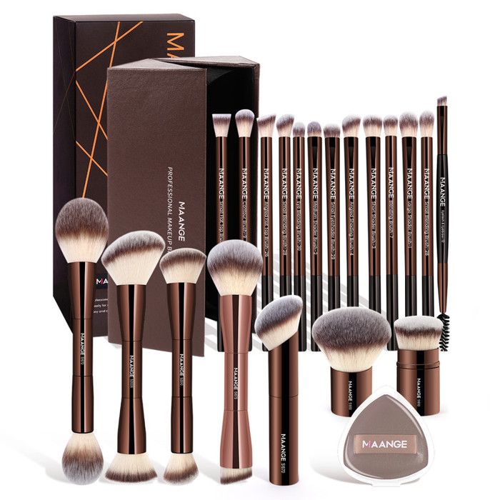 Kit de pinceaux de maquillage - MAANGE - 20 pièces - Synthétique - Marron - Aluminium