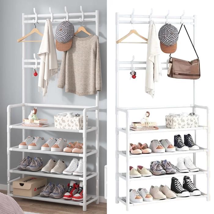 Porte-vêtements - GENERIC - Meuble d'entrée - Métal Blanc - 4 niveaux - 8 crochets