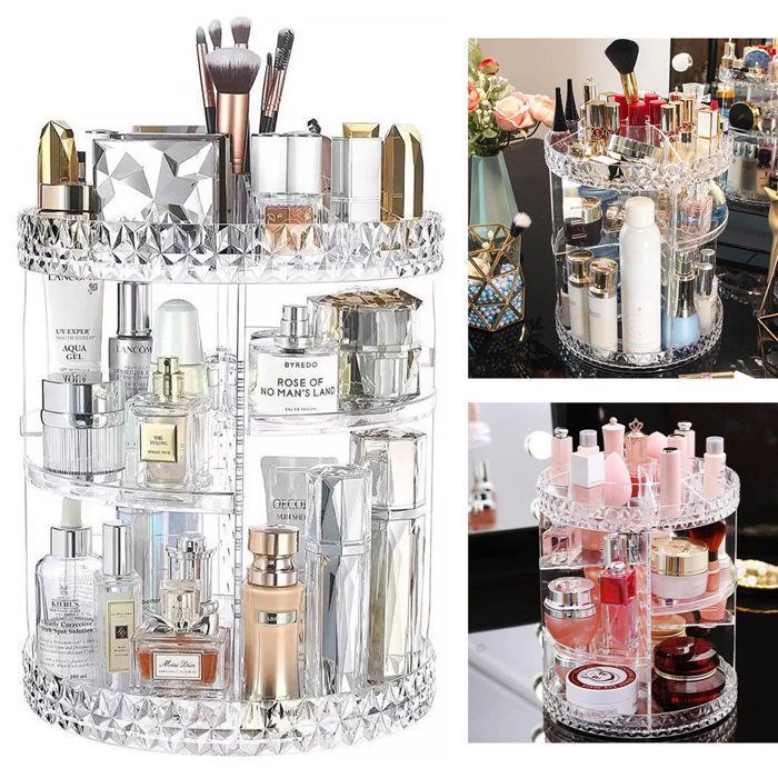 Organisateur de maquillage - GENERIC - Rotatif 360° - Acrylique Transparent - Espace de rangement optimisé