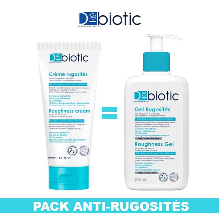 Pack Crème et Gel Anti-Rugosités - D-BIOTIC - 150ml + 240ml - Hydratation - Exfoliation - Douceur