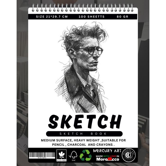 SKETCH BOOK- CAHIER DESSIN -A4 -80 GR -200 PAGES - SPIRALE HORIZENTAL /MAN THINKING