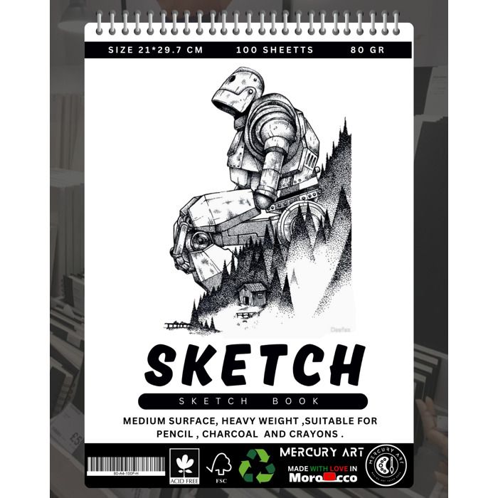 SKETCH BOOK- CAHIER DESSIN -A4 -80 GR -200 PAGES - SPIRALE HORIZENTAL /ROBOT