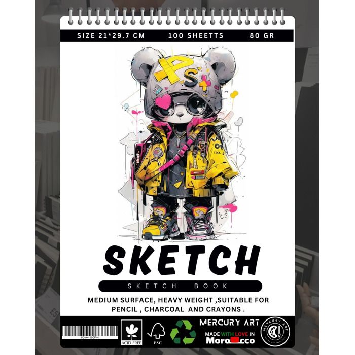 SKETCH BOOK- CAHIER DESSIN -A4 -80 GR -200 PAGES - SPIRALE HORIZENTAL / AI MOUSSE