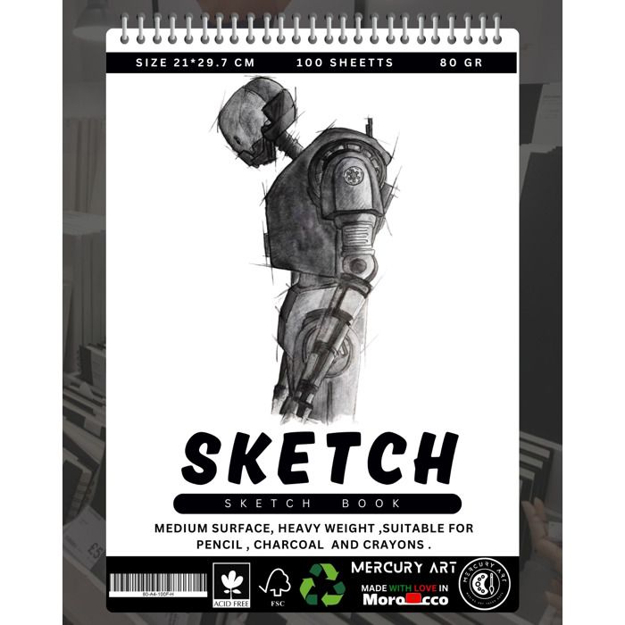 SKETCH BOOK- CAHIER DESSIN -A4 -80 GR -200 PAGES - SPIRALE HORIZENTAL / SAD ROBOT