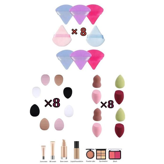 Éponges de maquillage , Lot de 24 Houppettes et Blender. Couleurs aléatoires.