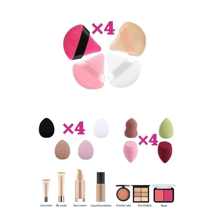 Éponges de maquillage , Lot de 12 Houppettes et Blender. Couleurs aléatoires.