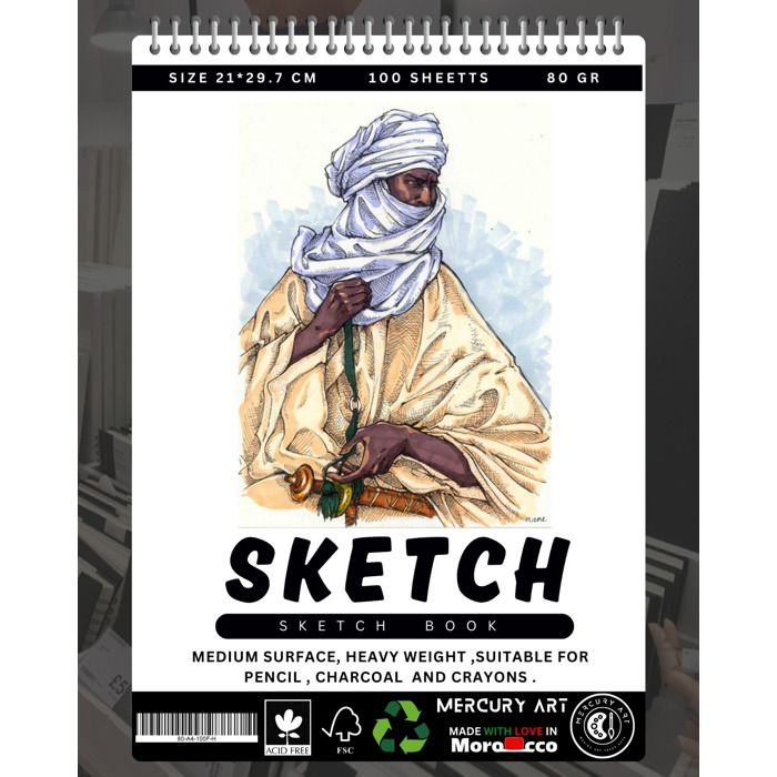 SKETCH BOOK- CAHIER DESSIN -A4 -80 GR -200 PAGES - SPIRALE HORIZENTAL / SAHRAWI