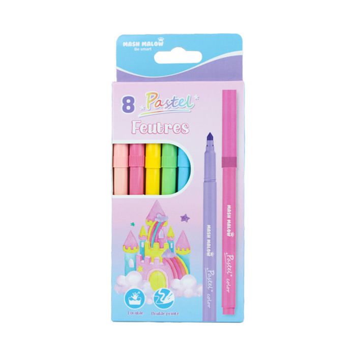 Feutres Pastel - MASH MALOW - Boite de 8 - Pointe fine ou large - Encre à base d'eau - Utilisation artistique