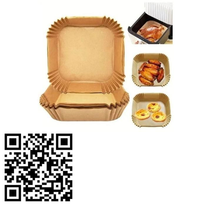 Feuilles de cuisson jetables carrées pour friteuse à air lot de 50 format 160 par 45 mm
