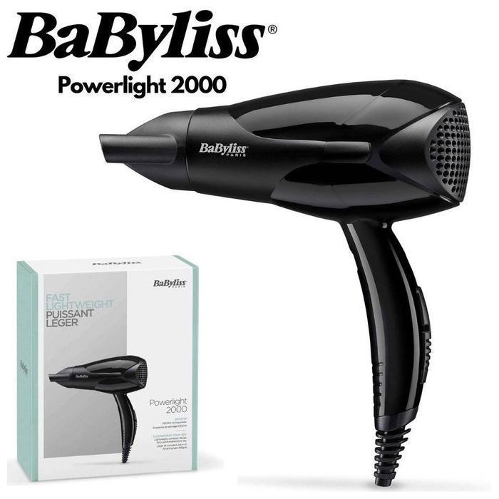 Sèche-Cheveux - BABYLISS - Powerlight 2000 - 2000W - 2 Températures - Cordon Rotatif 1.8m