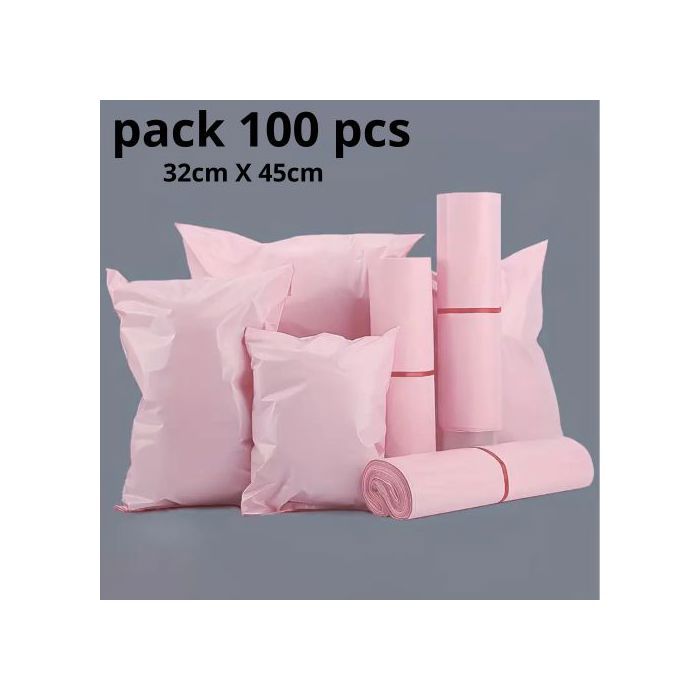 Pack de 100 Sachets scellables non imprime rose pour vendeurs e-commerce 32cmx45cm