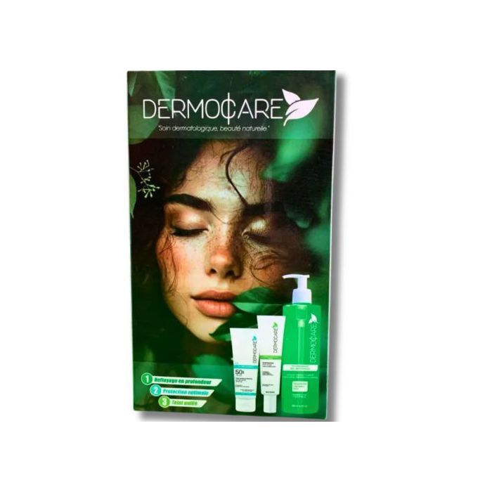 DermoCare pack promo 3 ensemble Gel nettoyant 200 ml + écran solaire SPF 50 anti tache plus crème de nuit anti tache