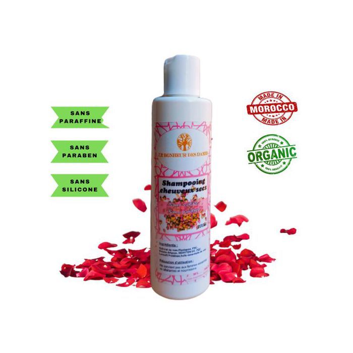 Shampoing au Rose pour les Cheveux Secs sans Sulfate - 100% Naturel