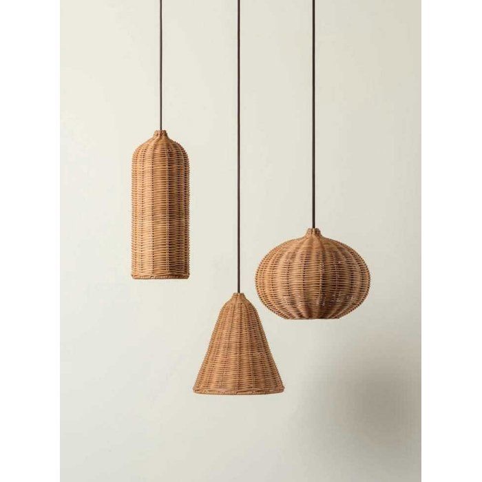 Suspension en rotin - XENITE - 3 lumières - Abat-jour en bambou - Style Boho - Éclairage intérieur/extérieur