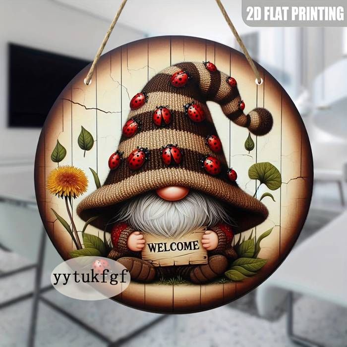 en Ronde, 2D Un Décoratif, Panneau Forme panneau Design d'accueil Décor (20.32X20.32 Bois, Gnome Hawaïen, Exquis, cm), Plat,