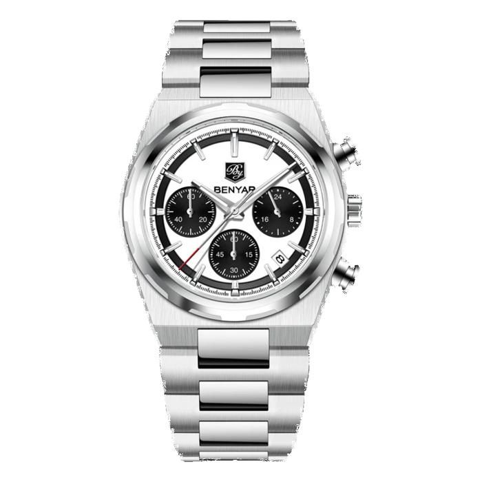 Montre - BENYAR - BY-5204D - Chronographe - Étanche - Acier Inoxydable - Blanc