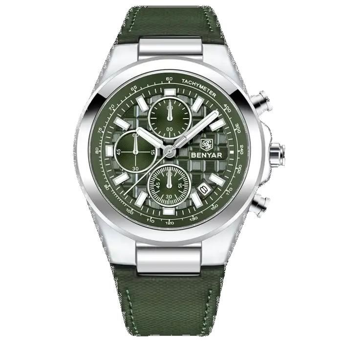 BENYAR BY-5206C – montre classique de luxe pour hommes avec bracelet en cuir - Vert