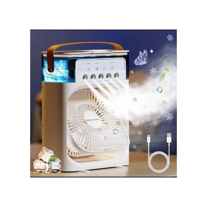 Mini Ventilateur USB 4-en-1 : Brume, LED, Minuterie & Rechargeable - Couleur Aléatoire