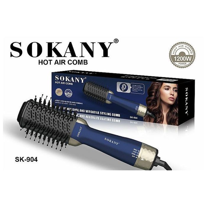 Sokany Brousse Soufflante Peigne Sèche-Cheveux Sokany 1200W 3EN1 Lisseur -Bleu Et Gold