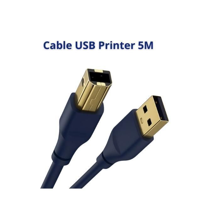 Câble imprimante USB 2.0 - CABLESOLUTION - 5M - Type A vers Type B - Connexion rapide - Couleur bleue