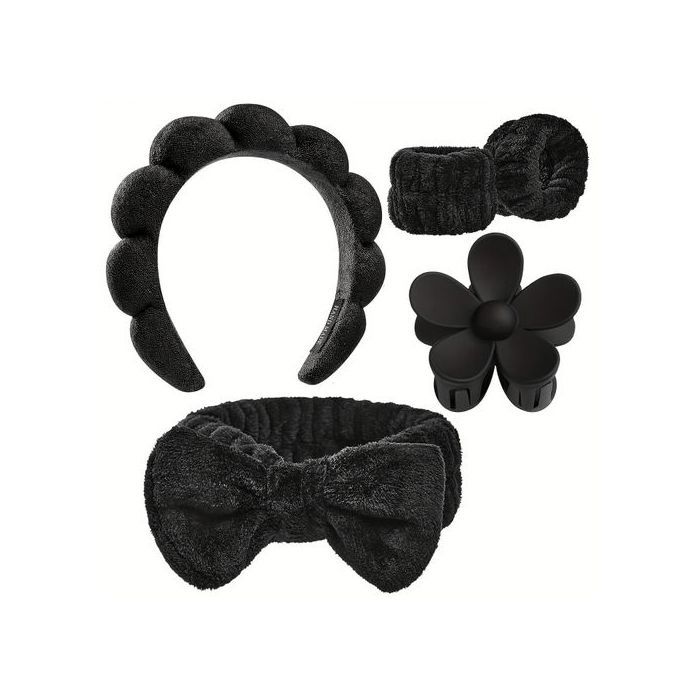 5 Pièces Bandeau En éponge Torsadée de Maquillage Gonflés de Qualité Noir Accessoires Pour Cheveux Rétro à Bulles