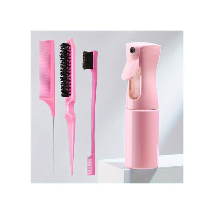 Kit de Coiffure 4 Pièces: Brosses, Vaporisateur & Peignes pour Tous Types de Cheveux Idéal pour Cheveux Bouclés & Normaux