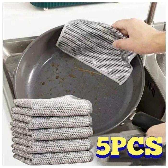 PACK 5PCS Tissu magique en fil d'argent, serviette de lavage en fil d'acier épais pour cuisinière et cuisine