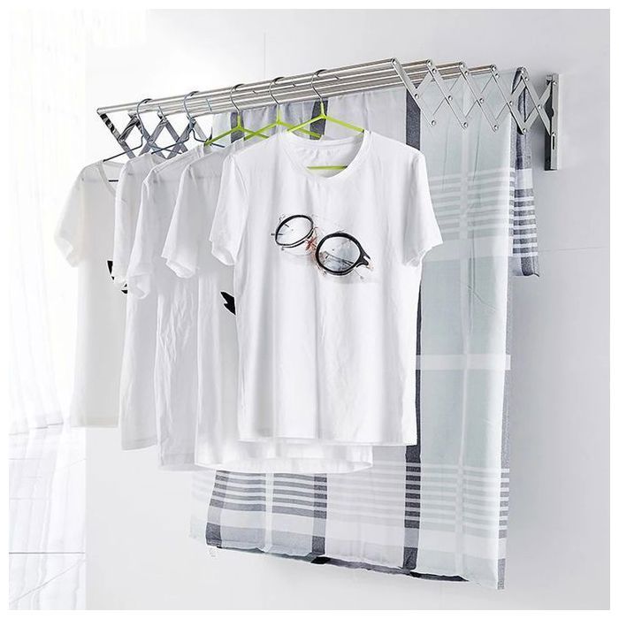 Sèche-linge mural en acier inoxydable extensible, Porte-serviettes pliant 80 cm