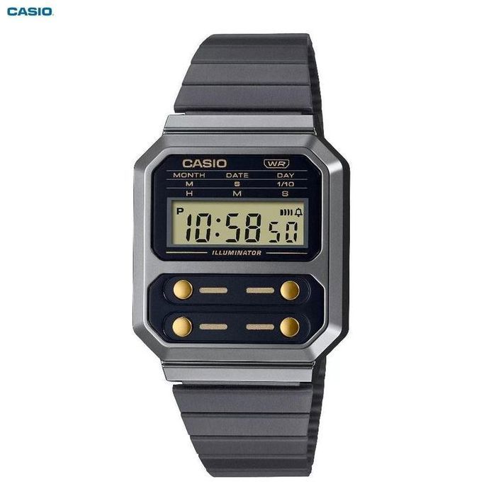Casio Montre Digital Homme femme avec bracelet en métal plaqué ion gris auto-ajustable-A100wegg-1a2df