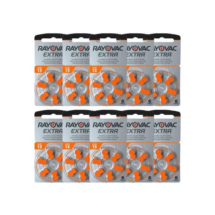 Rayovac Batterie pour appareils auditifs, A13, 13A, 13, P13 Store, 48, 1.45V, EXTRA Zinc Air, 60 pièces