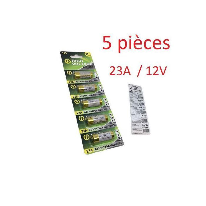 5 Piles Alcalines / 23A / MN21 / VA23GA / MS21 / High Voltage Battery 12V