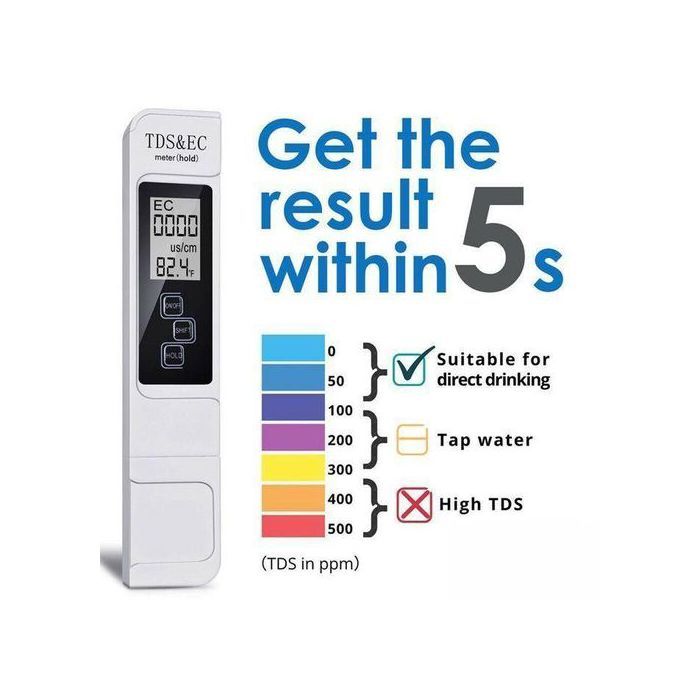 Testeur de la qualité d'eau EC et TDS Metre + temperature appareil de mesure 3 en 1 +2 piles gratuits